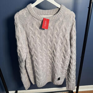 GUESS Los Angeles Cable Knit Sweater Men’s M Light Grey Crewneck NEW WITH TAGS